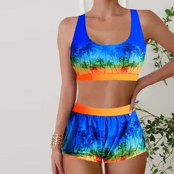 Женские купальники танкини, купальник из 2 предметов Blue Dream с принтом кокосовой пальмы, отпускные купальные костюмы S синий