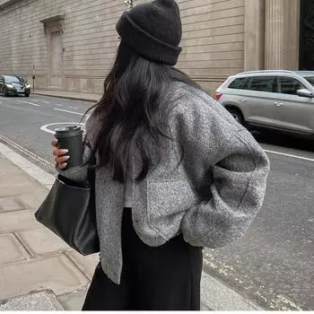 Женские куртки-бомберы, осенние однотонные серые куртки с длинными рукавами и воротником-стойкой, пальто с карманами, женская теплая уличная одежда S бежевый