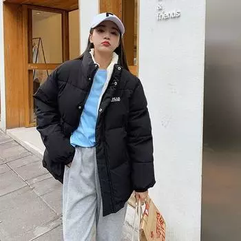 Женские куртки цвета хаки, зимнее мешковатое пальто, толстая теплая женская куртка-пуховик с хлопковой подкладкой, верхняя одежда M чёрный