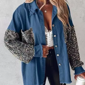 Женские куртки и пальто с необработанным подолом и контрастными пайетками XS белый