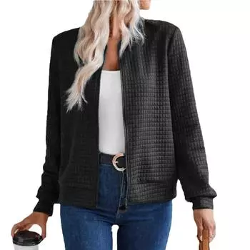 Женские куртки на молнии с длинным рукавом, бейсбольная куртка, повседневная верхняя одежда с карманами M чёрный