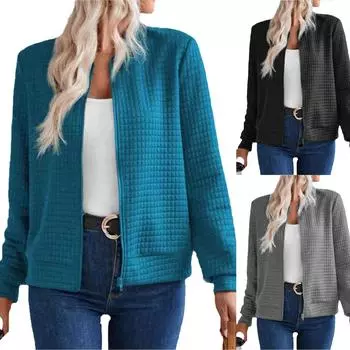 Женские куртки на молнии с длинным рукавом, бейсбольная куртка, повседневная верхняя одежда с карманами