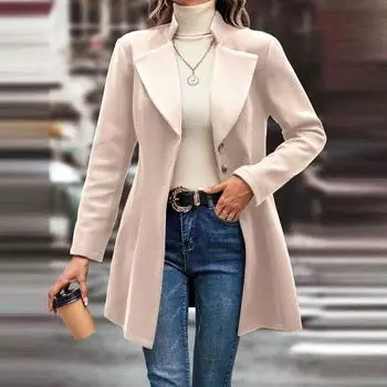 Женские куртки на пуговицах осень повседневная ветровка пальто куртка верхняя одежда с карманами L бежевый