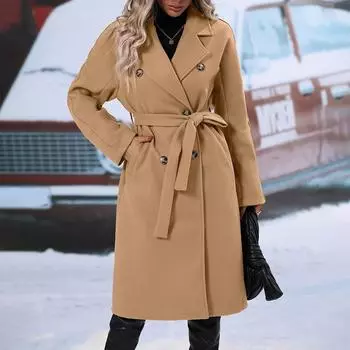 Женские куртки на пуговицах осень повседневная ветровка пальто куртка верхняя одежда с карманами L бежевый