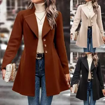 Женские куртки на пуговицах осень повседневная ветровка пальто куртка верхняя одежда с карманами L бежевый