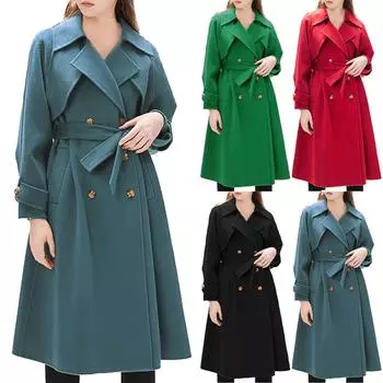 Женские куртки на пуговицах осень повседневная ветровка пальто куртка верхняя одежда с карманами L чёрный