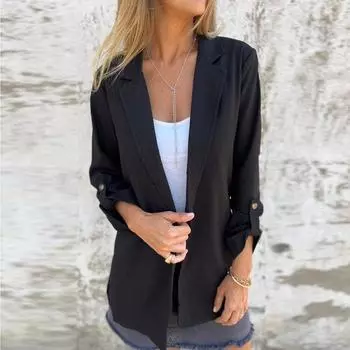 Женские куртки на пуговицах осень повседневная ветровка пальто куртка верхняя одежда с карманами S чёрный