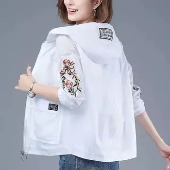 Женские куртки Тонкое пальто Одежда для защиты от солнца Ветровка Женская куртка с капюшоном Повседневная Верхняя одежда 5XL белый