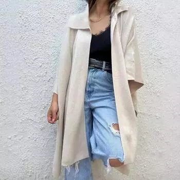 Женские куртки Осень Повседневная ветровка Куртка-накидка Верхняя одежда Повседневная куртка-накидка L бежевый