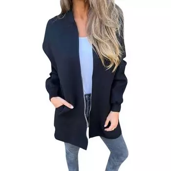 Женские куртки осенние повседневные ветровки пальто куртка верхняя одежда с карманами пальто с длинным рукавом повседневная куртка L чёрный