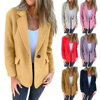 Женские куртки Повседневная куртка с лацканами и длинным рукавом Однотонное пальто для женщин L бежевый