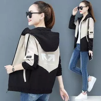 Женские куртки Повседневная ветровка с капюшоном Женское базовое пальто Легкая куртка на молнии Верхняя одежда L синий