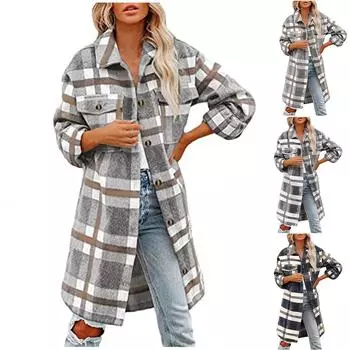 Женские куртки, повседневные, нарядные, клетчатые, жакеты, большие размеры, длинные фланелевые пальто, лацканы с пуговицами, верхняя одежда в стиле бойфренда S коричневый