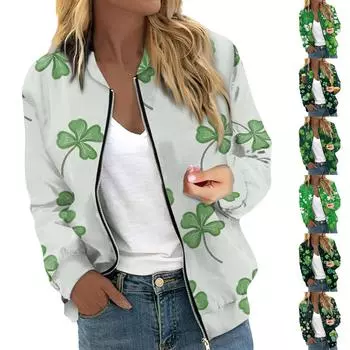 Женские куртки с длинным рукавом, легкая короткая куртка на молнии с рождественским принтом, повседневная стеганая куртка с карманами L