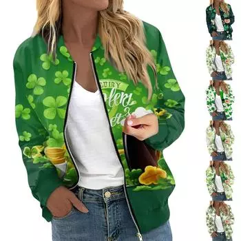 Женские куртки с длинным рукавом, легкая короткая куртка на молнии с рождественским принтом, повседневная стеганая куртка с карманами L