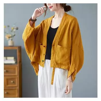 Женские куртки с длинным рукавом, осенние универсальные свободные удобные хлопковые и льняные женские повседневные пальто в винтажном стиле One Size хаки