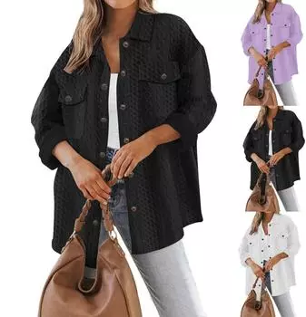 Женские куртки-жакеты, повседневные рубашки с длинным рукавом на пуговицах, однотонные свободные модные блузки L