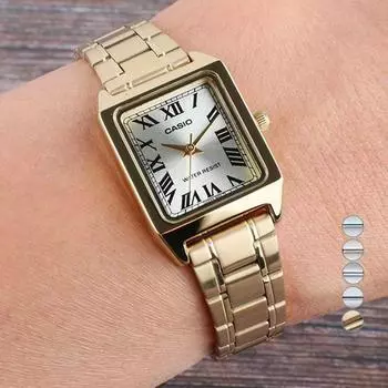 Женские квадратные аналоговые металлические наручные часы Casio LTP-V007G-9B