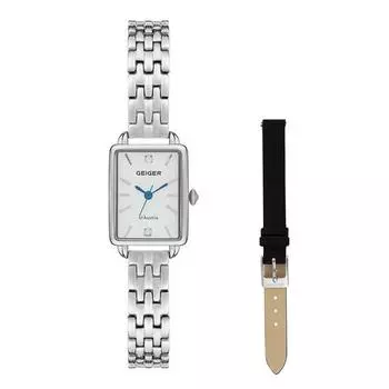 Женские квадратные металлические часы Geiger GE1248WS + кожаный ремешок в комплекте, популярные корейские часы