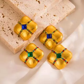 Женские квадратные серьги-гвоздики в стиле ретро, серьги-подвески из титанового стального сплава, акриловые хрустальные бусины, геометрические украшения для ушей OneSize зелёный