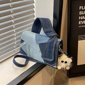 Женские квадратные сумки на плечо и через плечо, джинсовые сумки в тон, эксклюзивный дизайн, модные замки, оригинальный новый стиль