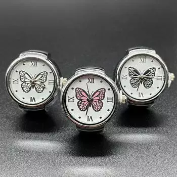 Женские кварцевые аналоговые часы с кольцом на палец для бабочки, эластичный подарок для Creati белый