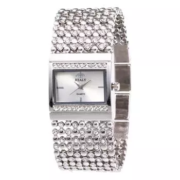 Женские кварцевые часы из нержавеющей стали со стразами и кристаллами, аналоговые наручные часы One Size серебряный