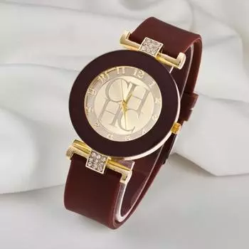 Женские кварцевые часы ярких цветов, силиконовый ремешок, соответствующий цвету, круглый циферблат, декор со стразами, регулируемые женские наручные часы с точным временем коричневый