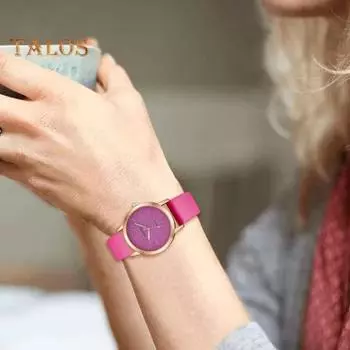 Женские кварцевые часы с блестящим круглым циферблатом, регулируемый ремешок из искусственной кожи, проверяющие время, высокоточные женские повседневные наручные часы, часы для свиданий розы красного