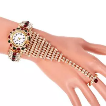 Женские кварцевые часы с браслетом, наручные часы со стразами и циферблатом красный