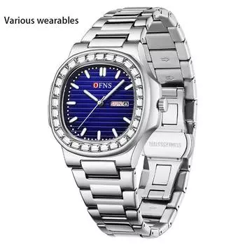 Женские кварцевые часы с бриллиантами и квадратным циферблатом, водонепроницаемые, двойной календарь