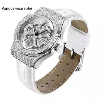 Женские кварцевые часы с бриллиантами, модные вращающиеся полые часы с ремешком