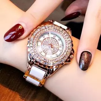 Женские кварцевые часы с бриллиантами, водонепроницаемые керамические повседневные модные спортивные часы на открытом воздухе 1