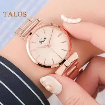 Женские кварцевые часы с круглым циферблатом и узором в виде листа, нержавеющая сталь, без задержки, проверка времени, высокая точность, женские повседневные наручные часы, часы для свиданий белый