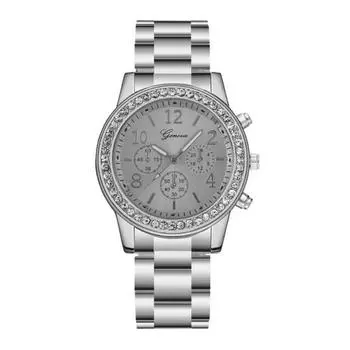 Женские кварцевые часы с круглым циферблатом и стразами, три глаза из нержавеющей сплава, проверка времени, высокая точность, женские наручные часы, повседневная одежда для офиса и свиданий розового золота