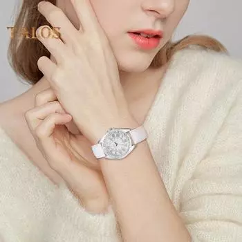 Женские кварцевые часы с круглым циферблатом, римскими цифрами, регулируемым ремешком из искусственной кожи, декором со стразами, без задержки, проверка времени, высокая точность, повседневные наручные часы белый