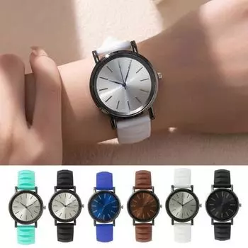 Женские кварцевые часы с круглым циферблатом, силиконовый регулируемый силиконовый ремешок ярких цветов, без задержки, проверка времени чёрный
