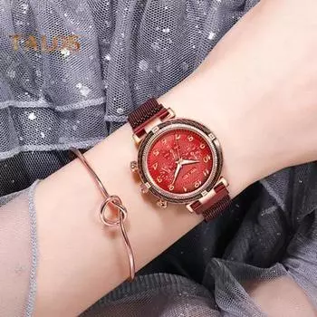 Женские кварцевые часы с круглым циферблатом, трехглазым магнитным ремешком для проверки времени, высокоточные женские повседневные наручные часы, часы для свиданий