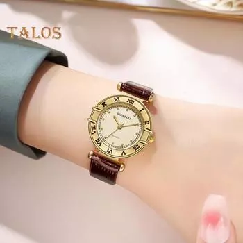 Женские кварцевые часы с круглым циферблатом в ретро-римском стиле, регулируемый ремешок из искусственной кожи, без задержки, проверка времени, высокая точность, женские наручные часы для свиданий чёрный