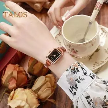 Женские кварцевые часы с квадратным циферблатом, ремешок из сплава, украшение на запястье, легкая нержавеющая сталь, без задержки, проверка времени, высокая точность, наручные часы для поездок на работу, свидания белый