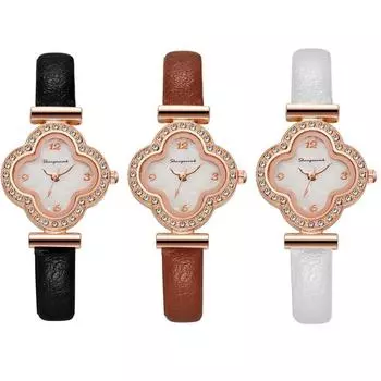 Женские кварцевые часы с ремешком Lenther Rhinestone Watch Girl Gift чёрный