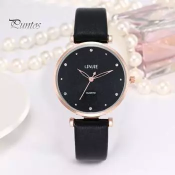 Женские кварцевые часы со стразами, инкрустированные без задержки, высокая точность, регулируемый ремешок, искусственная кожа, украшение для рук, круглый циферблат, женские наручные часы для покупок, вечеринки чёрный