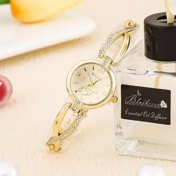 Женские кварцевые часы в стиле ретро с бриллиантами и креативным дизайном браслета Bracelet watch золотой