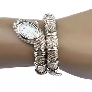 Женские кварцевые часы на браслете из нержавеющей стали в виде змеи золотой