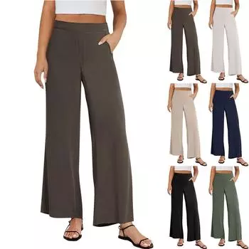 Женские льняные брюки-палаццо, летние широкие брюки с высокой талией, повседневные свободные струящиеся рабочие брюки, брюки с карманом XXL чёрный
