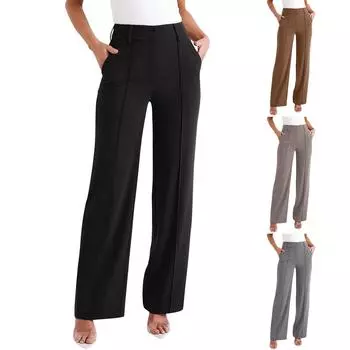 Женские льняные брюки с широкими штанинами, эластичные брюки-палаццо с высокой талией, повседневная свободная одежда для пляжного отдыха с карманами L хаки