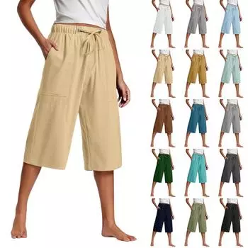 Женские льняные брюки с высокой талией, широкие брюки, удобная мягкая повседневная одежда для отдыха, женские брюки L армия зеленый