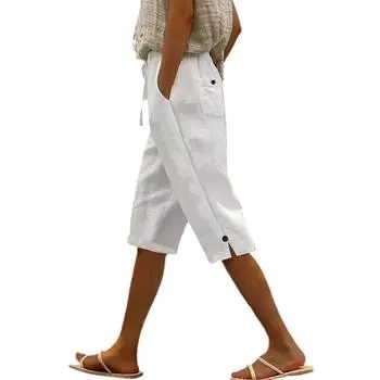 Женские льняные брюки с высокой талией, широкие брюки, удобная мягкая повседневная одежда для отдыха, женские брюки L армия зеленый