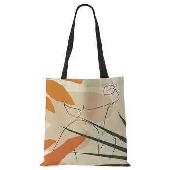 Женские льняные сумки с художественным принтом, повседневные дорожные пляжные подарочные пакеты