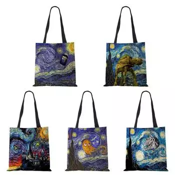 Женские льняные сумки с принтом Galaxy Sky, повседневные дорожные пляжные подарочные пакеты